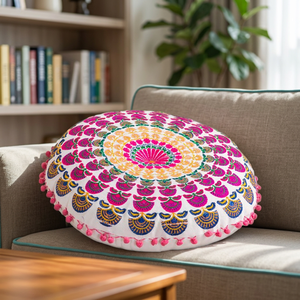Coussin rond de méditation de yoga avec design de mandala brodé pour la maison hôtel hôpital but décoratif - Product Image 2