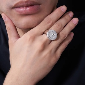 Anillo de Moissanita Redondo Estilo Iced Out Tesla con Certificado GRA, Plata 925 Chapada en Platino, Joyería de Lujo Hip Hop, Anillo de Moissanita para Hombre - Product Image 3