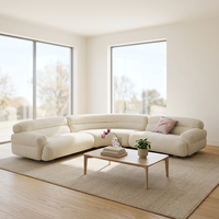 Sofá Seccional Modular Azul, Elegante Sofá Semicircular de Tela Bouclé, Juego de Sofá de Tres Plazas para Villa