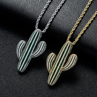 Collier pendentif cactus vert en gros, bijoux hip-hop sertis de CZ