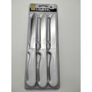 Juego de cuchillos de mesa Kelama, 6 piezas, mango blanco, cubertería de cocina de acero inoxidable - Product Image 1