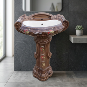 Big Size Fancy Ceramic Pedestal Wash Basin Lavabo Sink Full Stand Decorative Bathroom Hand Wash Basin - Product Image 5