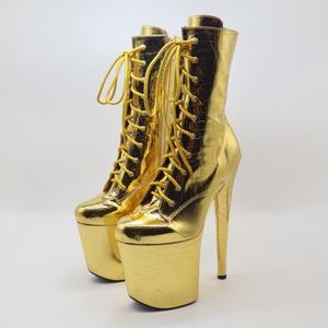 Femmes 20cm jaune serpent motif court discothèque modèle bottes Super haut talon pôle chaussures de <span class=keywords><strong>danse</strong></span> hiver fermeture éclair bottine - Product Image 4