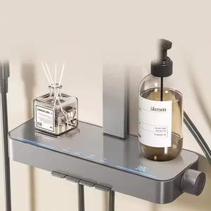 Système de <span class=keywords><strong>douche</strong></span> thermostatique YF gris bronze avec affichage numérique, lumière ambiante <span class=keywords><strong>LED</strong></span> et 4 fonctions, avec grande plateforme de rangement - Product Image 6