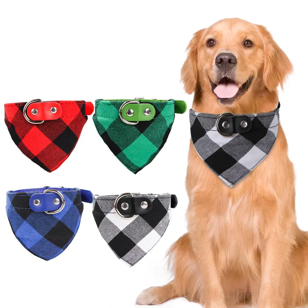 Promozione 2 in 1 plaid double face regolabile stampato tie-dye triangolo pet puppy burp cloth bandana dog cats collare sciarpa collo