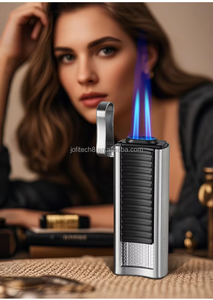 High Classic Customizable Logo 2 Jets Flame Torch Cigar Lighter Windproof <b>Refillable</b> Steel Tool for Everyday Use Giveaways - Product Image 2