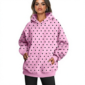 <b>Pink</b> Polka Dot Oversized Women Hoodie Pullover <b>Sweatshirt</b> with Pockets Regular Fit Autumn Casual Wear - Product Image 1