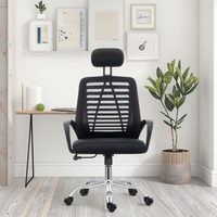 Chaise de bureau de direction ergonomique haut de gamme réglable en hauteur, en tissu noir, avec base en acier, accoudoirs fixes, design rotatif, style moderne