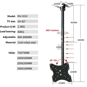 Heavy Duty Alloy Steel 360 Degree Swivel Multi-Use 14''-42'' Inch Monitor Bracket Hanging <strong>TV</strong> Stand <strong>Projector</strong> Lift <strong>Ceiling</strong> <strong>Mount</strong> - Product Image 6