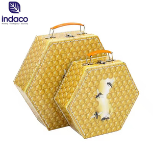Hexagonal honeycomb pattern cardboard <b>suitcase</b> gift <b>box</b>, customized printed portable paper <b>suitcase</b> packaging <b>box</b> - Product Image 1
