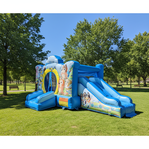 Castillo Inflable Ligero con Tobogán de Perrito Azul de Dibujos Animados, Garantía de 3 Años, Capacidad de 300-500 kg, Comercial - Product Image 1
