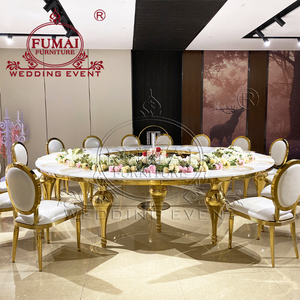 Serpentine/<b>Round</b> Mdf Top Banquet <b>Table</b> With <b>Gold</b> Frame For Wedding Events Hotel Furniture European Style Modern Design - Product Image 5