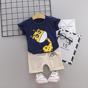 Produits les plus vendus - Ensemble de t-shirts pour garçons à manches courtes, imprimé girafe de dessin animé, mode coréenne pour garçons - Product Image 2