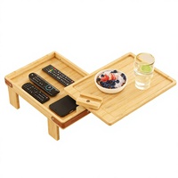 Plateau d'accoudoir de canapé réglable en bambou, table d'appoint rectangulaire pliable avec boîte de rangement