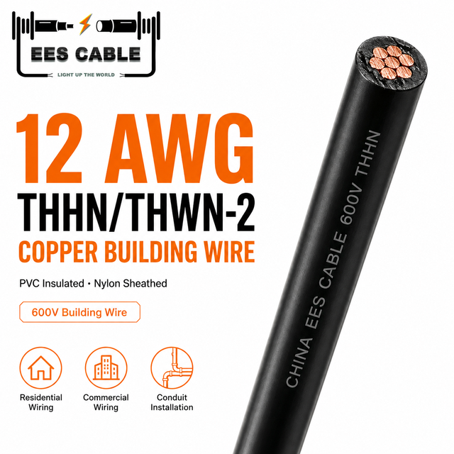 600V THHN THWN-2 Stranded PVC Insulated Nylon Jacket Copper Building Wire 12AWG Electrical Cable