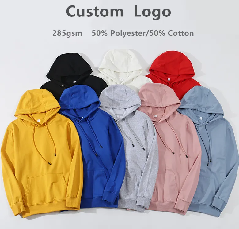 Cheap 50% Cotton 50% Polyester Blank Pullover Hooded Custom Logo Printing Embroidered Logo Plain Sweatshirt Made Men's Hoodie