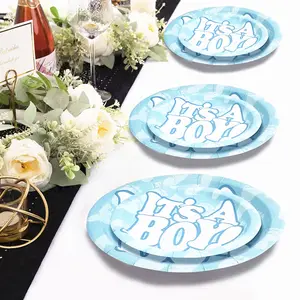 Wholesale Eco-friendly 9 inch 7inch disposable custom paper plates party cups baby birthday theme decoration paper tableware kit