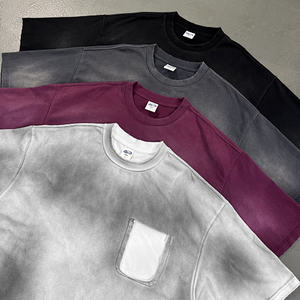 Camiseta de hombre de punto liso 100% algodón con efecto lavado vintage, bolsillo y borde sin rematar, manga corta, estilo desgastado - Product Image 3