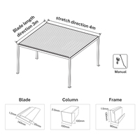 Système de toit à persiennes manuelles en aluminium bioclimatique étanche pour jardin extérieur avec cadre enduit de poudre Kits de gazebo extérieur