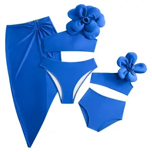 Maqvob 2024 Bộ Bikini mới kiểu váy áo tắm CHA mẹ-con nữ đồ bơi hoa lớn ba chiều