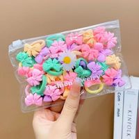 50 buah/tas aksesori rambut lingkaran lucu untuk anak-anak pita karet rambut kartun bunga