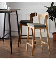 Tabouret de bar en bois massif nordique avec dossier, chaise de bar à coussin en cuir, pour cuisine et café, hauteur personnalisable, mobilier de bar en gros