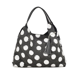 Women's Rhinestone <b>Studded</b> Canvas Tote <b>Bag</b> Polka Dot Pattern with PU Leather Handles Large Capacity hand <b>Bag</b> - Product Image 1
