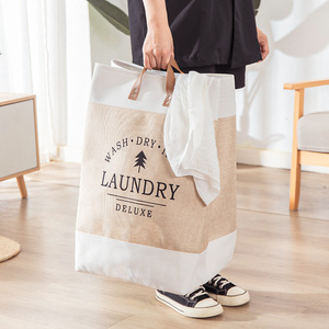 Laundry <b>Basket</b> Canvas <b>Rectangular</b> With Handles Durable Clothing Organizer Brown Beige Large Size - Product Image 2