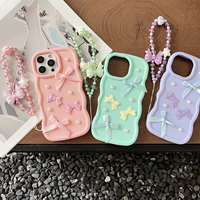 Coque de téléphone portable 3D DIY avec nœud pour femme, compatible iPhone 16 Plus 15 17 18 Pro Max, couleur bonbon macaron, coque arrière à grande vague
