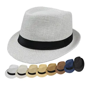 Chapeau de paille Fedora en papier, chapeau de Jazz, chapeau d'été, soleil plage, chapeau de paille Logo, impression personnalisée sur ruban