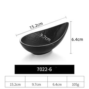 北欧レストラン5/6/7インチ樹皮パターン傾斜ドリップ形状スナックサラダ前菜皿ブラックメラミンディナープレート - Product Image 5