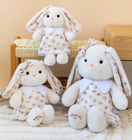 Adorable Lapin en Peluche à Longues Oreilles avec Nœud, Motif Robe Florale – Cadeaux de Bienvenue et Articles Promotionnels pour Salons Professionnels