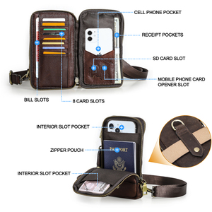 Bolso de Cuero 2 en 1 para Hombre, para Teléfono, con Correa Cruzada o para Cinturón, Compatible con Teléfonos de 6.9 Pulgadas, Organizador de Dinero y Pasaporte con Ranuras para Tarjetas SD y SIM, para Viajes y Actividades al Aire Libre - Product Image 4