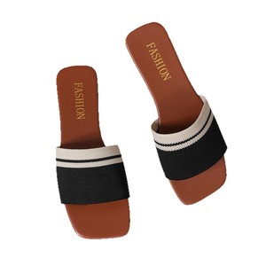 Sandales plates décontractées pour femmes, nouvelle collection été 2026, à bout carré, en tricot léger et semelle souple - Product Image 6