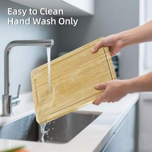 Ensemble de 4 planches à découper en bambou avec support, planche à découper de cuisine avec rainure pour <span class=keywords><strong>le</strong></span> jus, plateau de service pour viande, <span class=keywords><strong>l</strong></span>égumes, fruits - Product Image 2