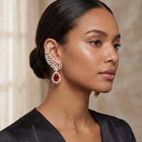 SENYU Élégantes Boucles d'oreilles Manchette en Zircon Cubique Vert Émeraude Taille Poire, Courbes Plume, Goutte d'eau, Filigrane, Aile, Bijoux de Luxe pour Femme