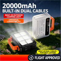 Batterie externe portable 20000 mAh en gros avec câbles intégrés, logo personnalisable, lampe de camping, powerbank pour événements extérieurs