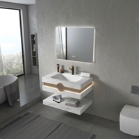 Meuble-lavabo mural moderne de luxe pour hôtel et maison, avec miroir LED intelligent, vasque en pierre ardoise, OEM ODM
