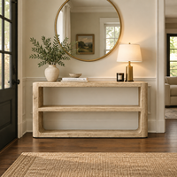 Console en chêne massif, meuble d'entrée moderne à cadre arrondi avec 3 étagères de rangement pour couloir