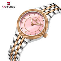 Montre à quartz NAVIFORCE personnalisée pour femme, bracelet en acier inoxydable massif plaqué or, montre-bracelet lumineuse pour cadeau, Reloj
