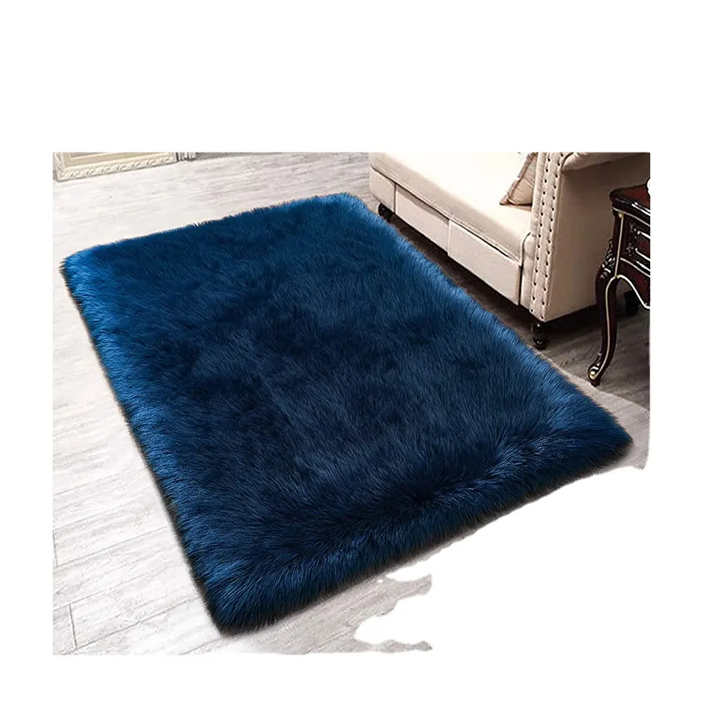 Falso de la alfombra de piel azul oscuro alfombra de piel de imitación de piel de oveja