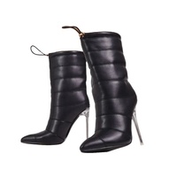 Chaussures en matériau PU de couleur noire pour femmes, bottes à talons, escarpins de styliste pour dames, étiquettes personnelles, en cristal,