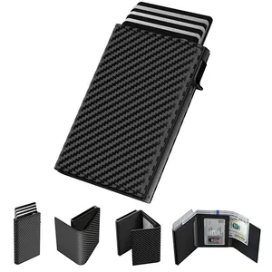 Personalizado Mens Slim pop-up Wallet pu cuero aluminio tarjetero RFID bloqueo billetera para hombres