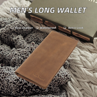 Portafogli Lunghi da Uomo in Pelle Crazy Horse, Stile Retrò Vintage, Impermeabile, Porta Telefono e Carte, Borsa da Lavoro in Poliestere