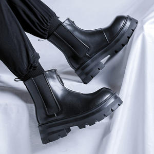 Nouvelles bottes <span class=keywords><strong>Chelsea</strong></span> décontractées pour hommes, à fermeture éclair, noires, à semelle épaisse, augmentant la taille, à enfiler facilement - Product Image 2