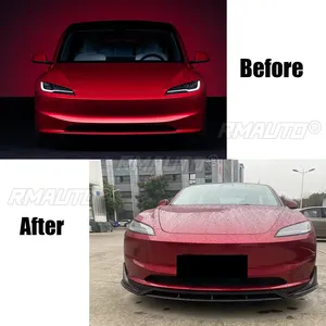 For Tesla Model 3 Performance Style 2024 Car Front Bumper Lip Diffuser Splitter Spoiler Trim Glossy Black Carbon Fiber Style - Product Image 3