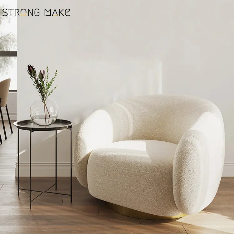 Beyaz Nordic dönen Boucle salonu eğlence tek Accent koltuk mobilya oturma odası için Modern lüks döner kol sandalye