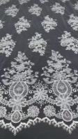 Tissu de dentelle française laser de haute qualité, blanc, cordonné, à haute densité, brodé avec des perles et des paillettes, pour robe de mariée