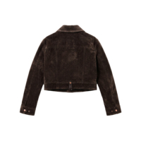Anjie OEM ODM Veste en laine à chevrons pour femme, coupe courte, style moto, double boutonnage, marron foncé, marque privée, fabricant grossiste