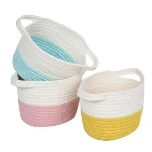 Ffoldable-cesta de almacenamiento de cuerda de algodón con asas para bebé, juguete personalizado de fábrica de colores, tamaño pequeño